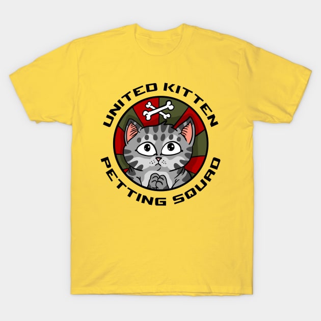 cute kitten petting squad. cat loving army emblem. T-Shirt by JJadx